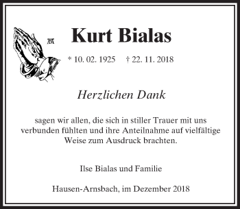 Traueranzeige von Kurt Bialas von 564 Usinger Anzeiger