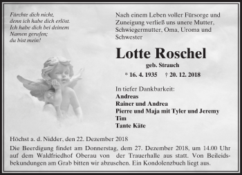 Traueranzeige von Lotte Roschel von 561 Kreisanzeiger