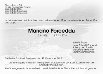 Traueranzeige von Mariano Porceddu von 560 Gießener Anzeiger