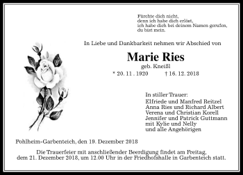 Traueranzeige von Marie Ries von 560 Gießener Anzeiger