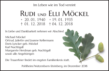 Traueranzeige von Rudi Möckel von 560 Gießener Anzeiger