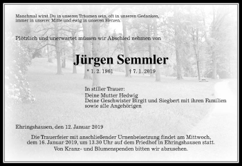 Traueranzeige von Jürgen Semmler von VRM Trauer