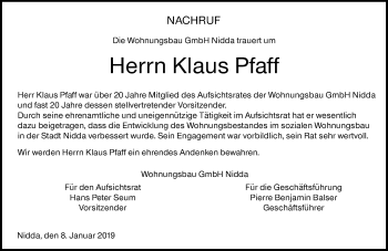 Traueranzeige von Klaus Pfaff von 561 Kreisanzeiger