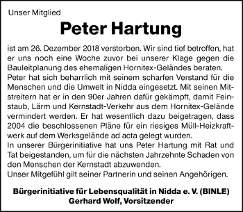 Traueranzeige von Peter Hartung von 561 Kreisanzeiger