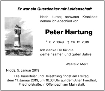 Traueranzeige von Peter Hartung von 561 Kreisanzeiger