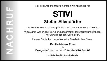 Traueranzeige von Stefan Allendörfer von 564 Usinger Anzeiger
