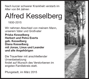 Traueranzeige von Alfred Kesselberg von Echo-Zeitungen (Gesamtausgabe)