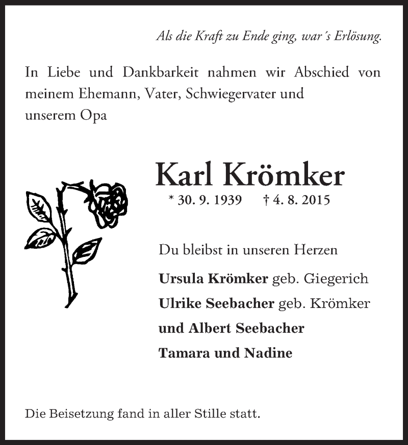  Traueranzeige für Karl Krömker vom 15.08.2015 aus trauer.echo-online.de