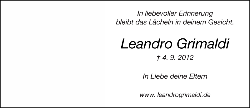  Traueranzeige für Leandro Grimaldi vom 04.09.2015 aus trauer.echo-online.de