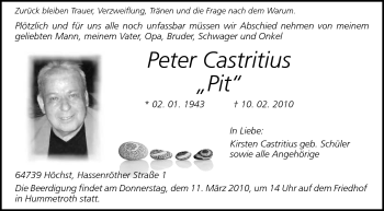 Traueranzeige von Peter Castritius von Darmstädter Echo