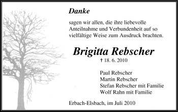 Traueranzeige von Brigitta Rebscher von Odenwälder Echo