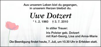 Traueranzeige von Uwe Dotzert von Darmstädter Echo, Odenwälder Echo, Rüsselsheimer Echo, Groß-Gerauer-Echo, Ried Echo