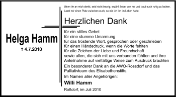 Traueranzeige von Helga Hamm von Echo-Zeitungen (Gesamtausgabe)