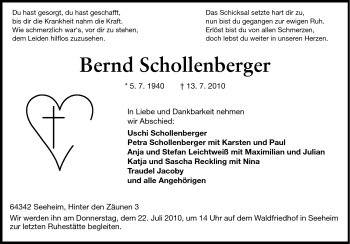 Traueranzeige von Bernd Schollenberger von Echo-Zeitungen (Gesamtausgabe)