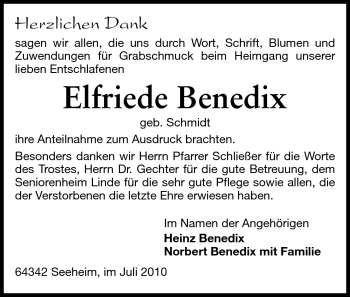 Traueranzeige von Elfriede Benedix von Echo-Zeitungen (Gesamtausgabe)