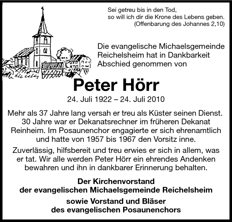  Traueranzeige für Peter Hörr vom 29.07.2010 aus Echo-Zeitungen (Gesamtausgabe)