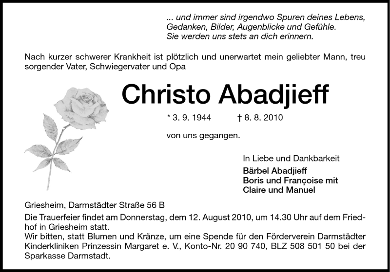  Traueranzeige für Christo Abadjieff vom 11.08.2010 aus Darmstädter Echo, Odenwälder Echo, Rüsselsheimer Echo, Groß-Gerauer-Echo, Ried Echo