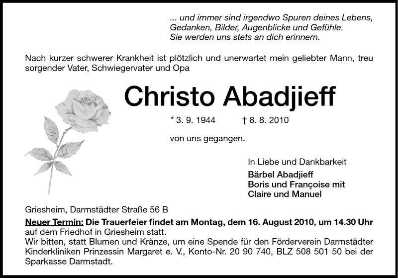  Traueranzeige für Christo Abadjieff vom 12.08.2010 aus Darmstädter Echo, Odenwälder Echo, Rüsselsheimer Echo, Groß-Gerauer-Echo, Ried Echo