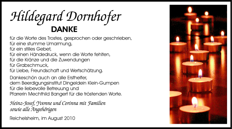  Traueranzeige für Hildegard Dornhofer vom 14.08.2010 aus Odenwälder Echo