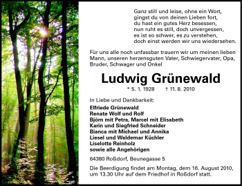 Traueranzeige von Ludwig Grünewald von Echo-Zeitungen (Gesamtausgabe)