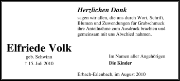Traueranzeige von Elfriede Volk von Odenwälder Echo