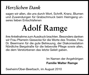 Traueranzeige von Adolf Ramge von Echo-Zeitungen (Gesamtausgabe)
