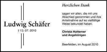 Traueranzeige von Ludwig Schäfer von Odenwälder Echo