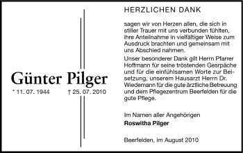 Traueranzeige von Günter Pilger von Odenwälder Echo