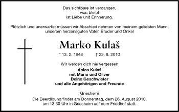 Traueranzeige von Marko Kulas von Echo-Zeitungen (Gesamtausgabe)
