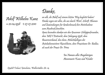 Traueranzeige von Adolf Wilhelm Kunz von Rüsselsheimer Echo, Groß-Gerauer-Echo, Ried Echo