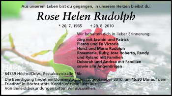 Traueranzeige von Rose Hele Rudolph von Odenwälder Echo