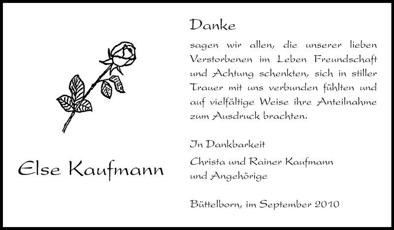  Traueranzeige für Else Kaufmann vom 04.09.2010 aus Rüsselsheimer Echo, Groß-Gerauer-Echo, Ried Echo