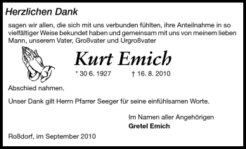 Traueranzeige von Kurt Emich von Echo-Zeitungen (Gesamtausgabe)