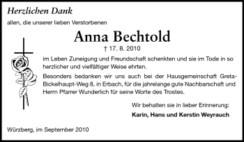 Traueranzeige von Anna Bechtold von Odenwälder Echo