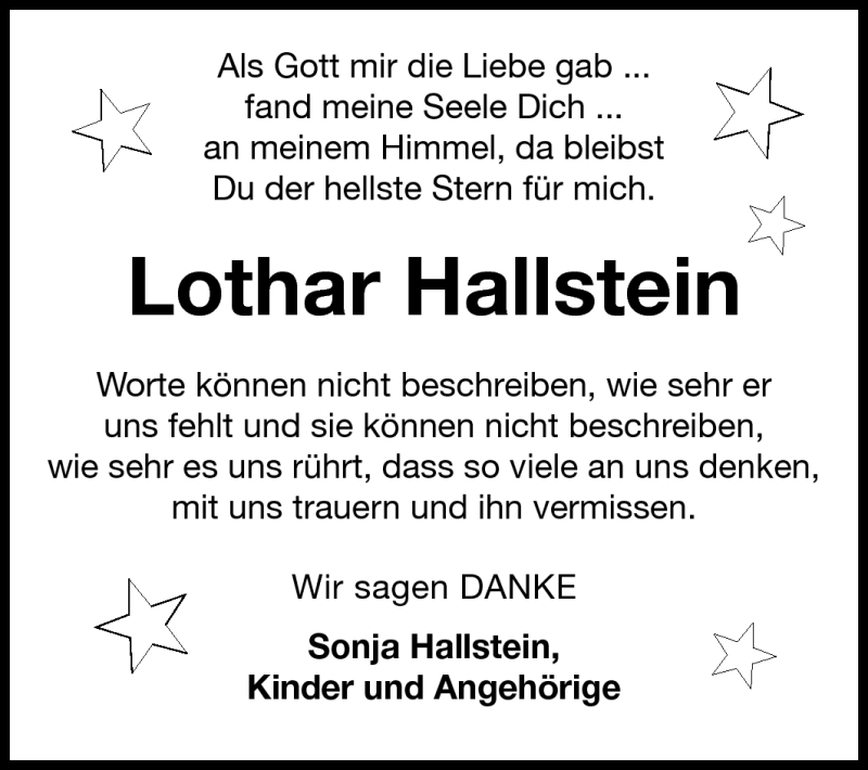  Traueranzeige für Lothar Hallstein vom 18.09.2010 aus Darmstädter Echo, Odenwälder Echo, Rüsselsheimer Echo, Groß-Gerauer-Echo, Ried Echo