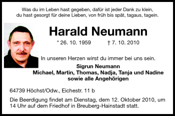 Traueranzeige von Harald Neumann von Odenwälder Echo