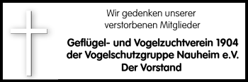 Traueranzeige von Mitglieder Vogelschutzgruppe Nauheim von Rüsselsheimer Echo, Groß-Gerauer-Echo, Ried Echo