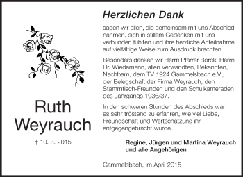 Traueranzeige von Ruth Weyrauch von Odenwälder Echo
