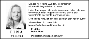 Traueranzeige von Tina Wolfram von Echo-Zeitungen (Gesamtausgabe)