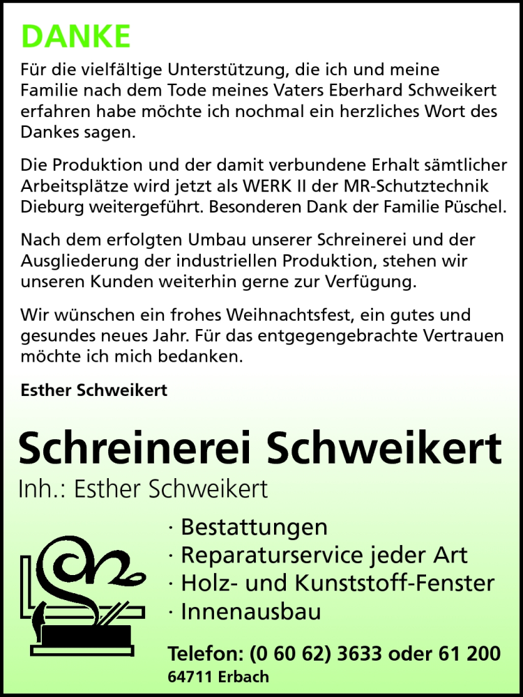  Traueranzeige für Eberhard Schweikert vom 18.12.2010 aus Echo-Zeitungen (Gesamtausgabe)