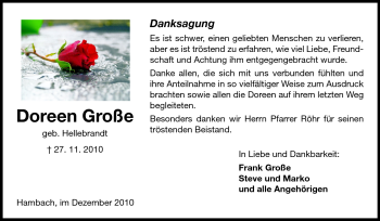 Traueranzeige von Doreen Große von Starkenburger Echo