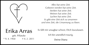 Traueranzeige von Erika Arras von Odenwälder Echo