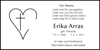 Traueranzeige von Erika Arras von Odenwälder Echo