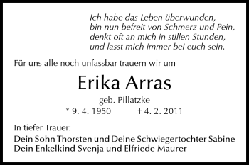 Traueranzeige von Erika Arras von Odenwälder Echo