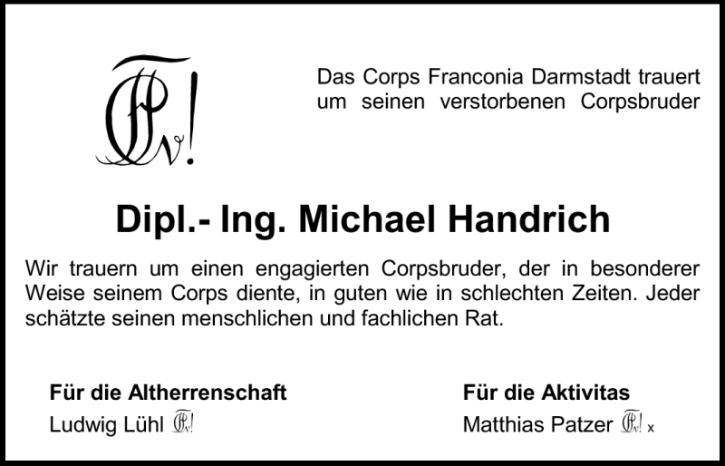  Traueranzeige für Michael Handrich vom 19.02.2011 aus Echo-Zeitungen (Gesamtausgabe)