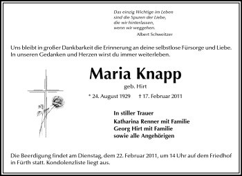 Traueranzeige von Maria Knapp von Starkenburger Echo