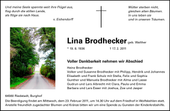 Traueranzeige von Lina Brodhecker von Echo-Zeitungen (Gesamtausgabe)