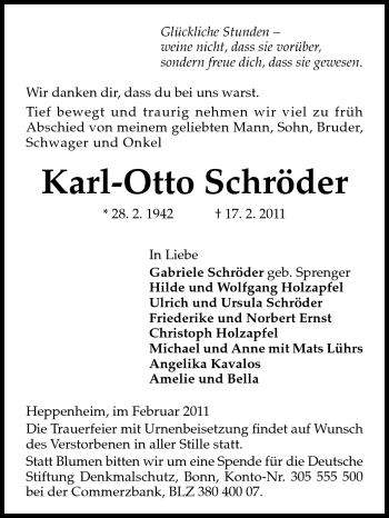 Traueranzeige von Karl-Otto Schröder von Starkenburger Echo