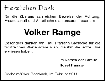 Traueranzeige von Volker Ramge von Darmstädter Echo, Odenwälder Echo, Rüsselsheimer Echo, Groß-Gerauer-Echo, Ried Echo