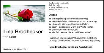 Traueranzeige von Lina Brodhecker von Echo-Zeitungen (Gesamtausgabe)